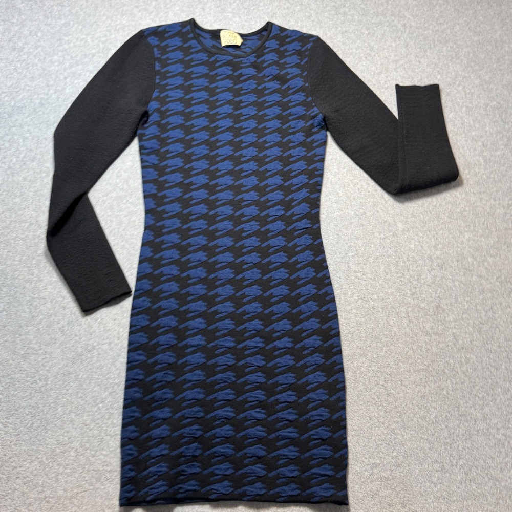 Torn by Ronny Kobo‎ Long Sleeve Mini Dress Blue Black Houndstooth Knit Small